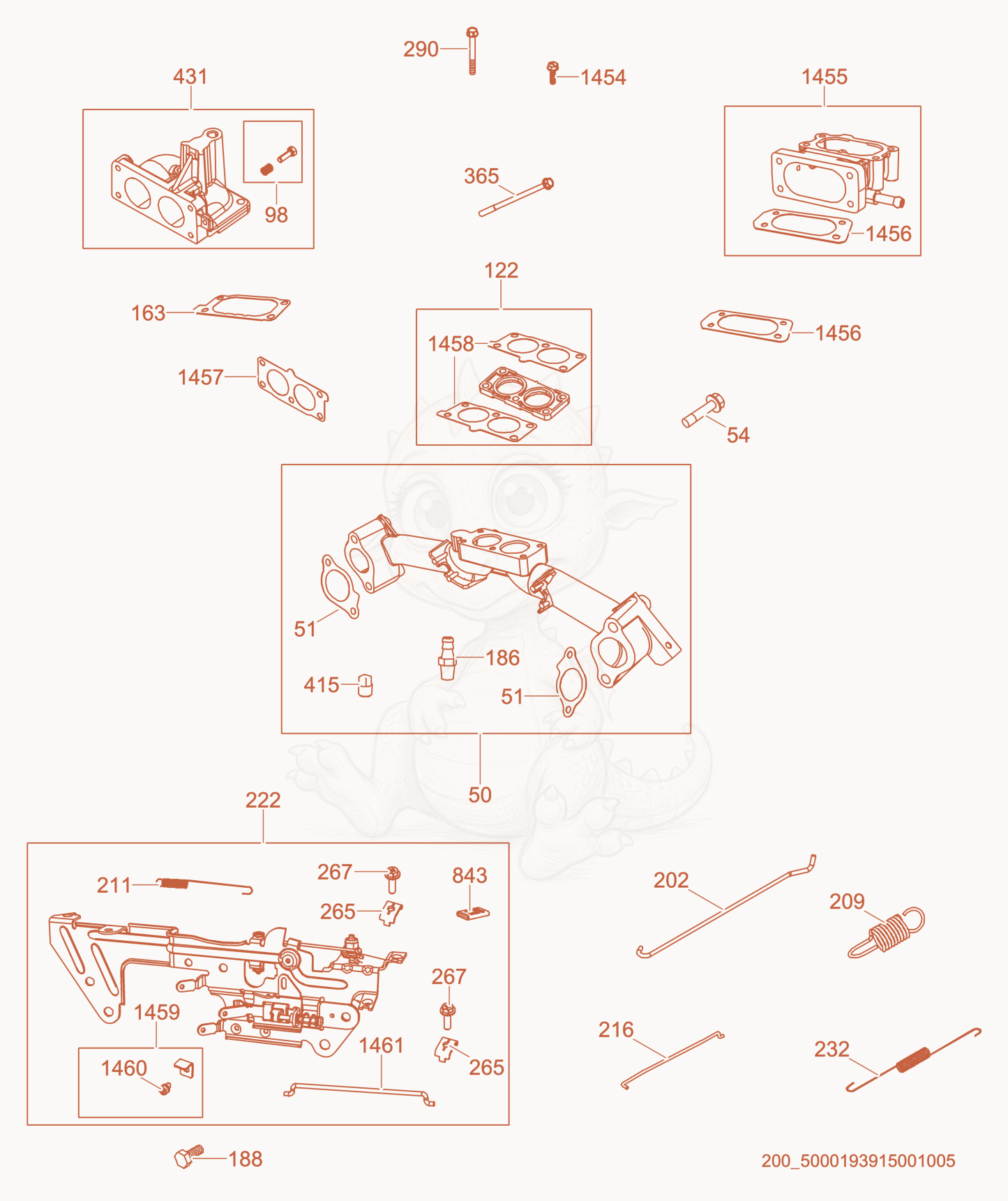 Exploded parts diagram of the Manifold/Governor of a Wacker Neuson CRT48-35V, with numbered balloons