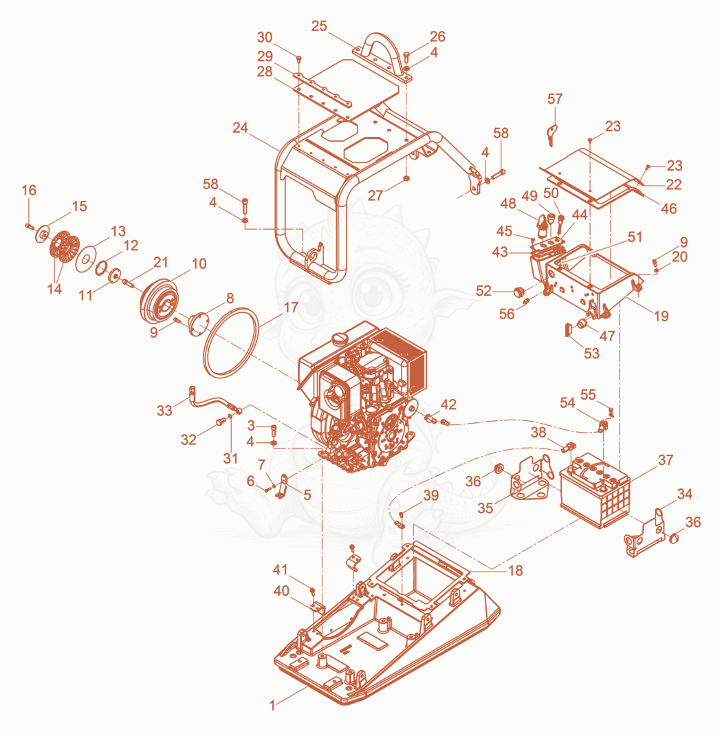 Exploded parts diagram of the Upper Mass cpl. of a Wacker Neuson DPU5545HEUS, with numbered balloons