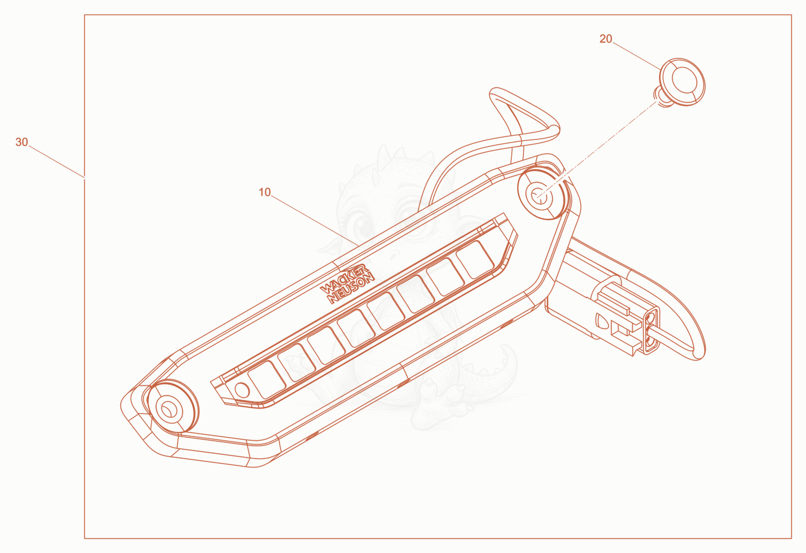 Exploded parts diagram of the Compatec DPU52/62 of a Wacker Neuson XPUKMAT, with numbered balloons