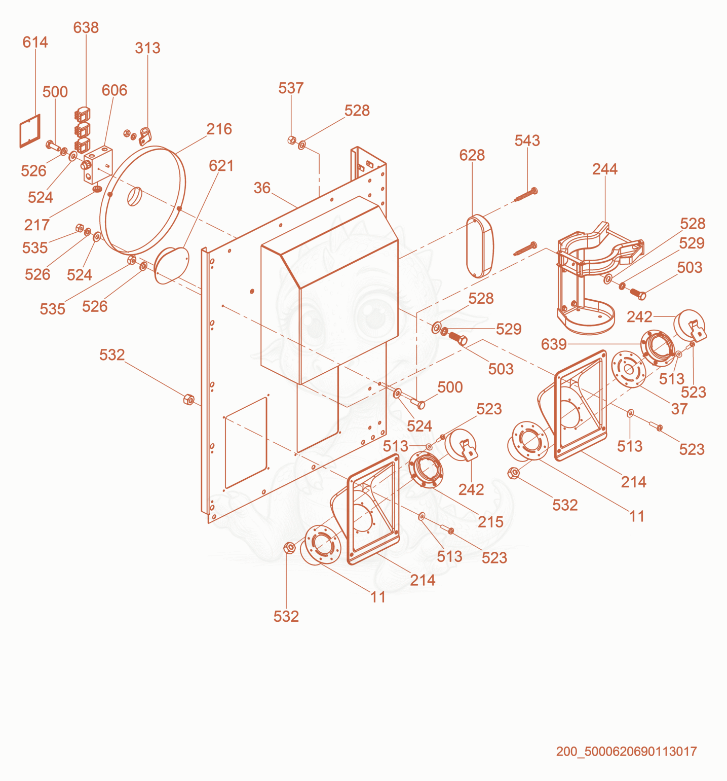Exploded parts diagram of the Enclosure Panels of a Wacker Neuson ARCTICBEARXHDNS, with numbered balloons