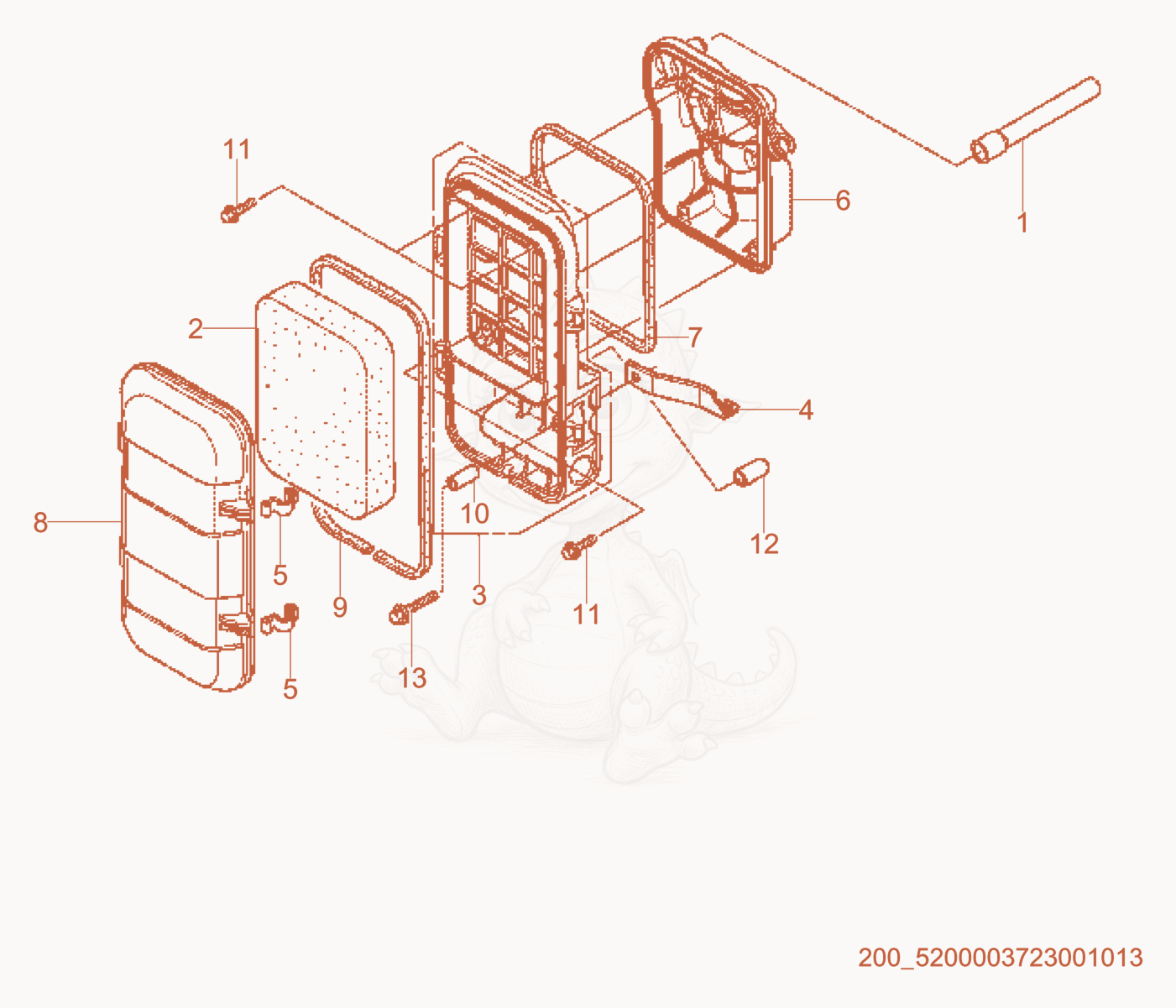 Despiece del Air Cleaner de una máquina Wacker Neuson GV3800, con globos numerados