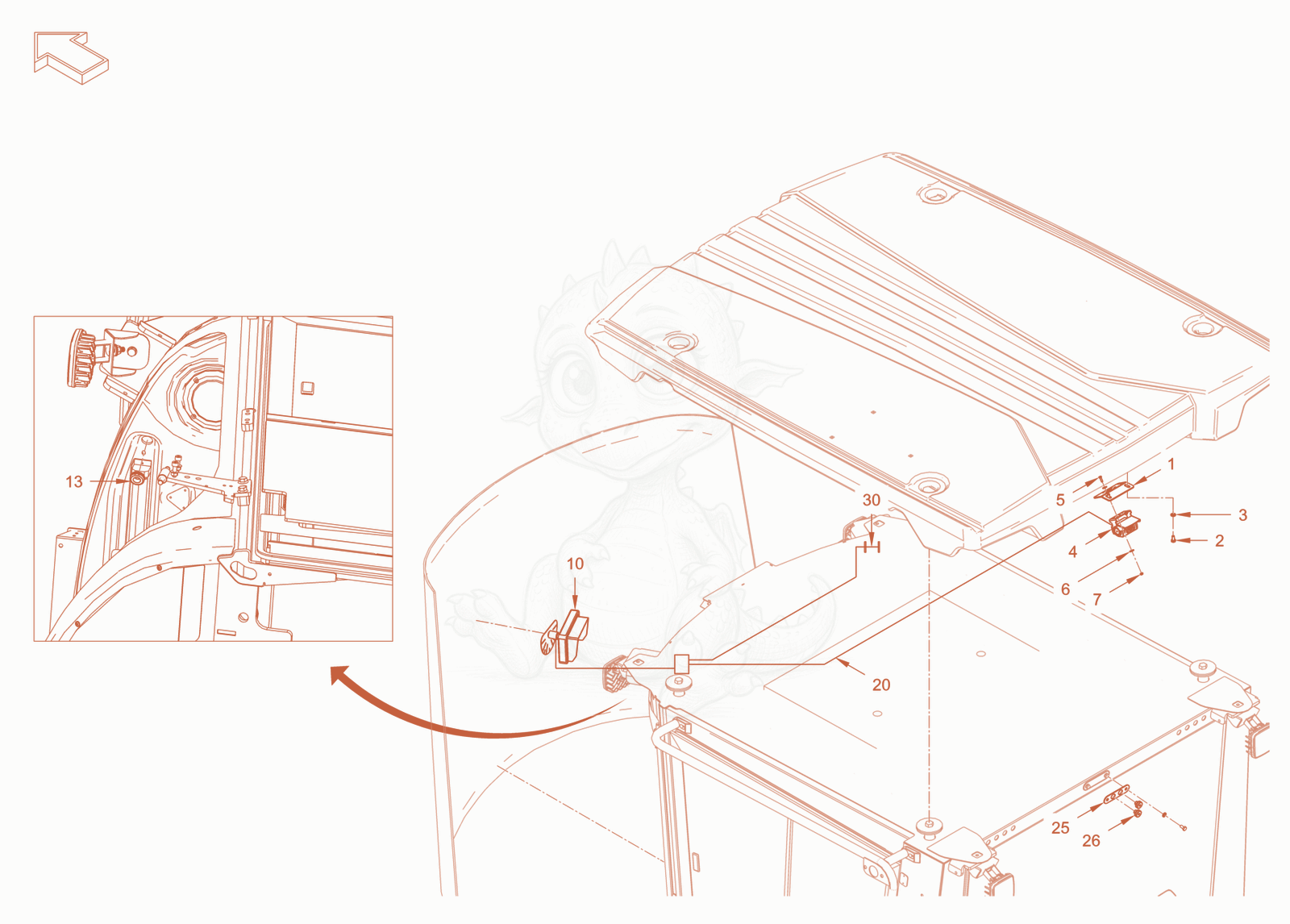 Exploded parts diagram of the camera of a Wacker Neuson RC110CAB, with numbered balloons