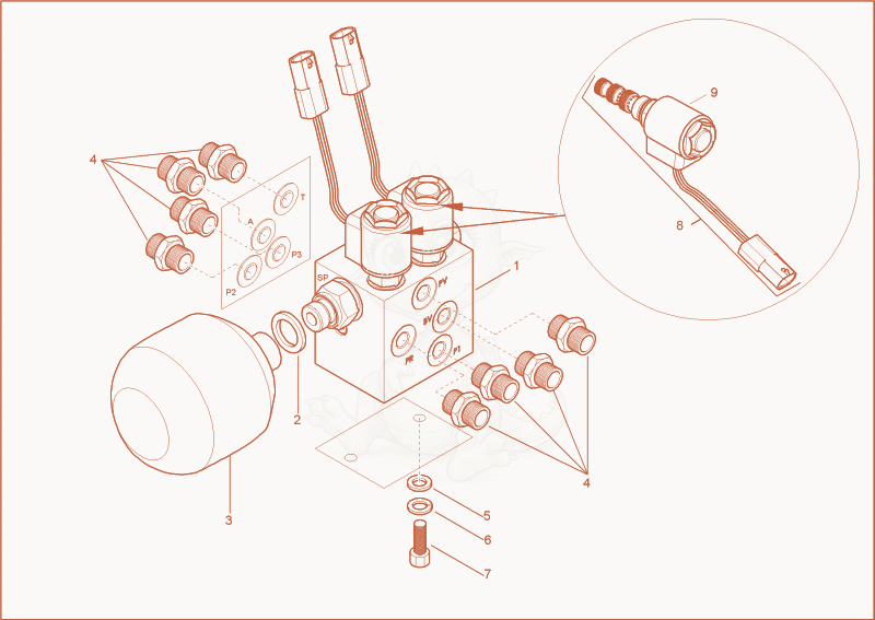 Exploded parts diagram of the controloil unit of a Wacker Neuson 3402RDFORCE, with numbered balloons