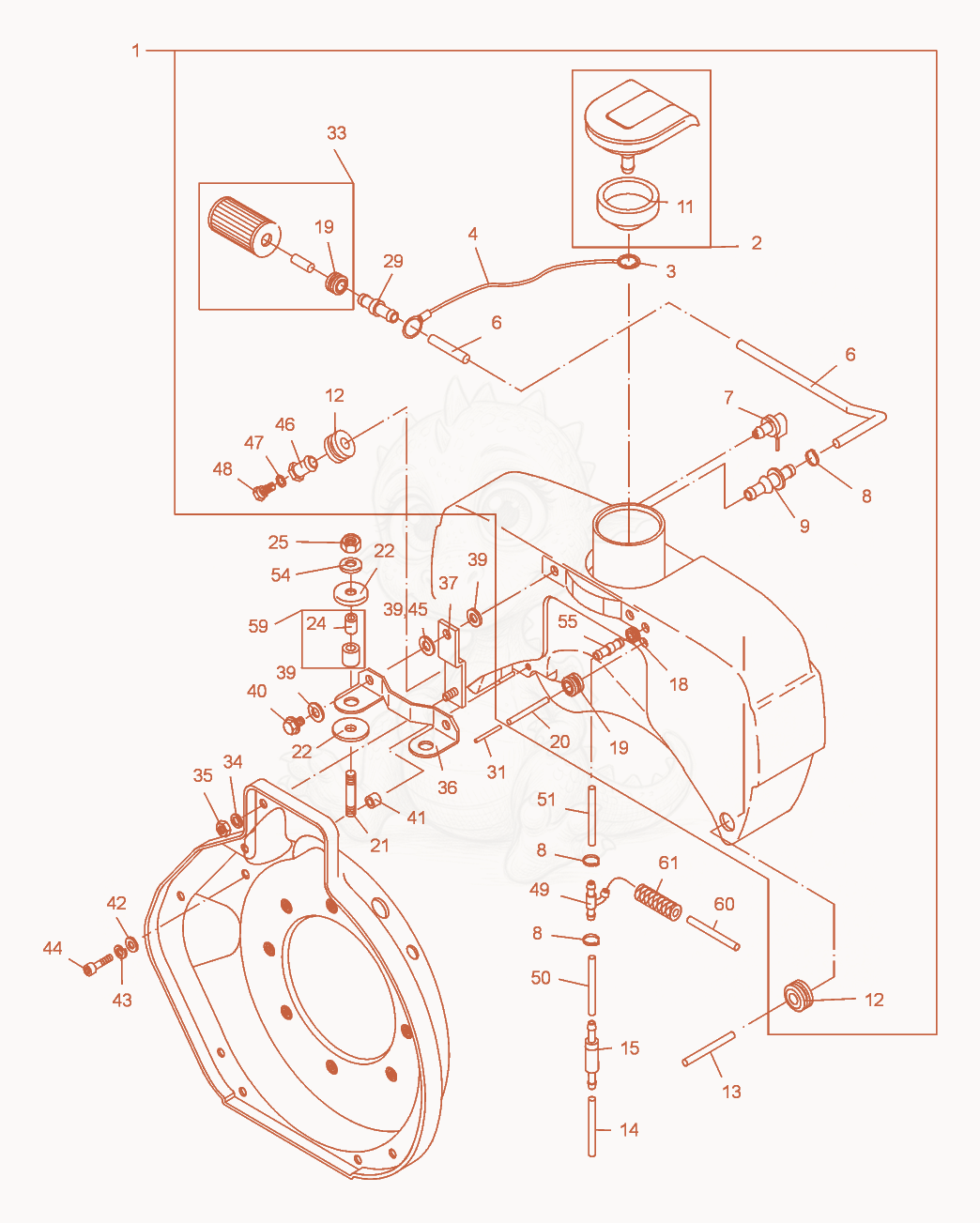 Exploded parts diagram of the Fuel Tank of a Wacker Neuson DPU3060H-TS, with numbered balloons