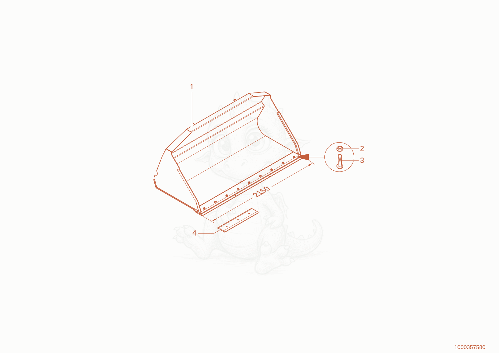 Exploded parts diagram of the loading bucket of a Wacker Neuson TH627(418-22), with numbered balloons
