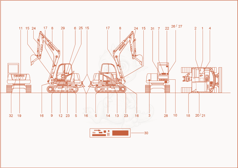 Exploded parts diagram of the sticker of a Wacker Neuson 12002RD, with numbered balloons