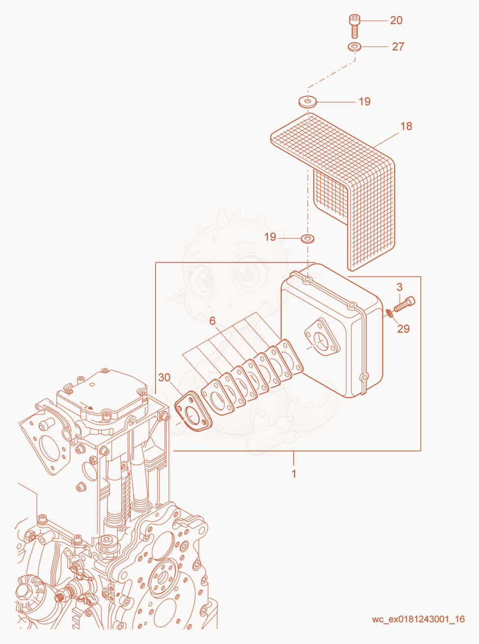 Exploded parts diagram of the Muffler cpl. of a Wacker Neuson RD7H-SEU, with numbered balloons