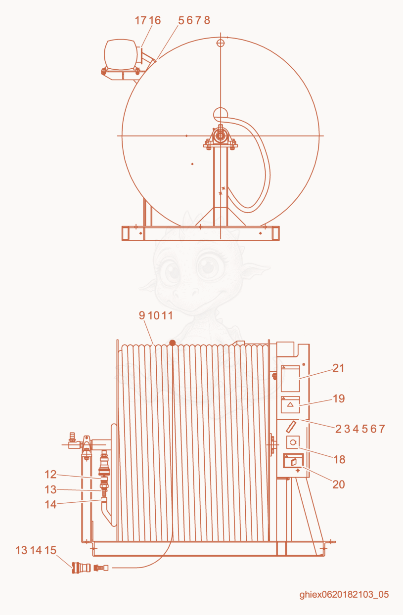 Exploded parts diagram of the Hose Reel cpl. (1) of a Wacker Neuson S3000, with numbered balloons