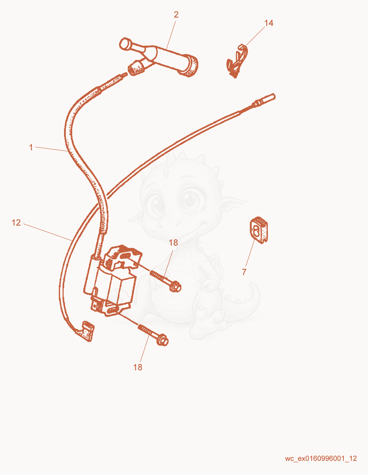 Despiece del Ignition Coil de una máquina Wacker Neuson GP5600A, con globos numerados