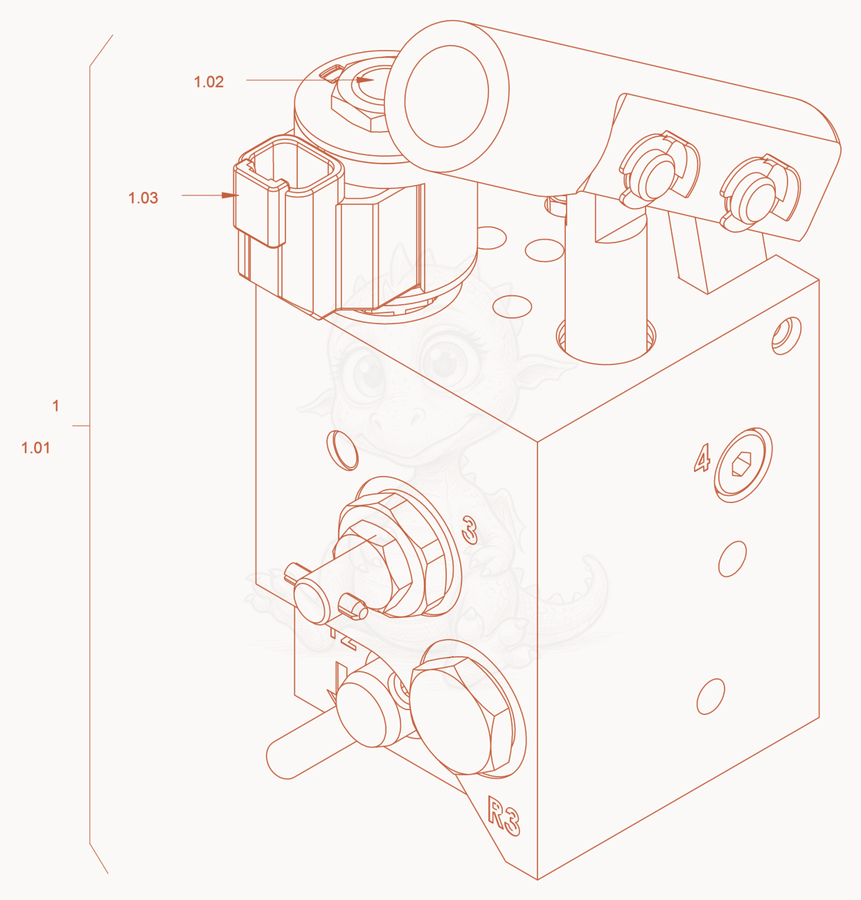 Exploded parts diagram of the valve block (parking brake) of a Wacker Neuson RC110P, with numbered balloons