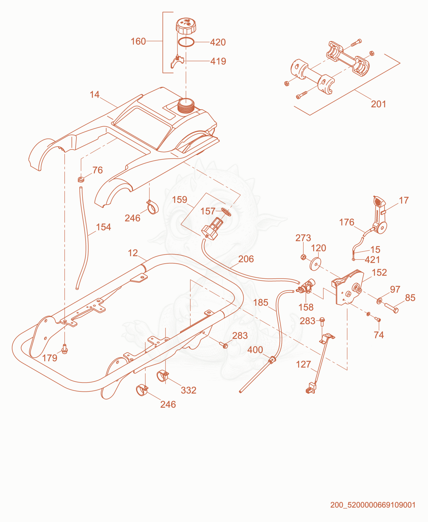 Exploded parts diagram of the Guide Handle cpl. of a Wacker Neuson BS65-V, with numbered balloons
