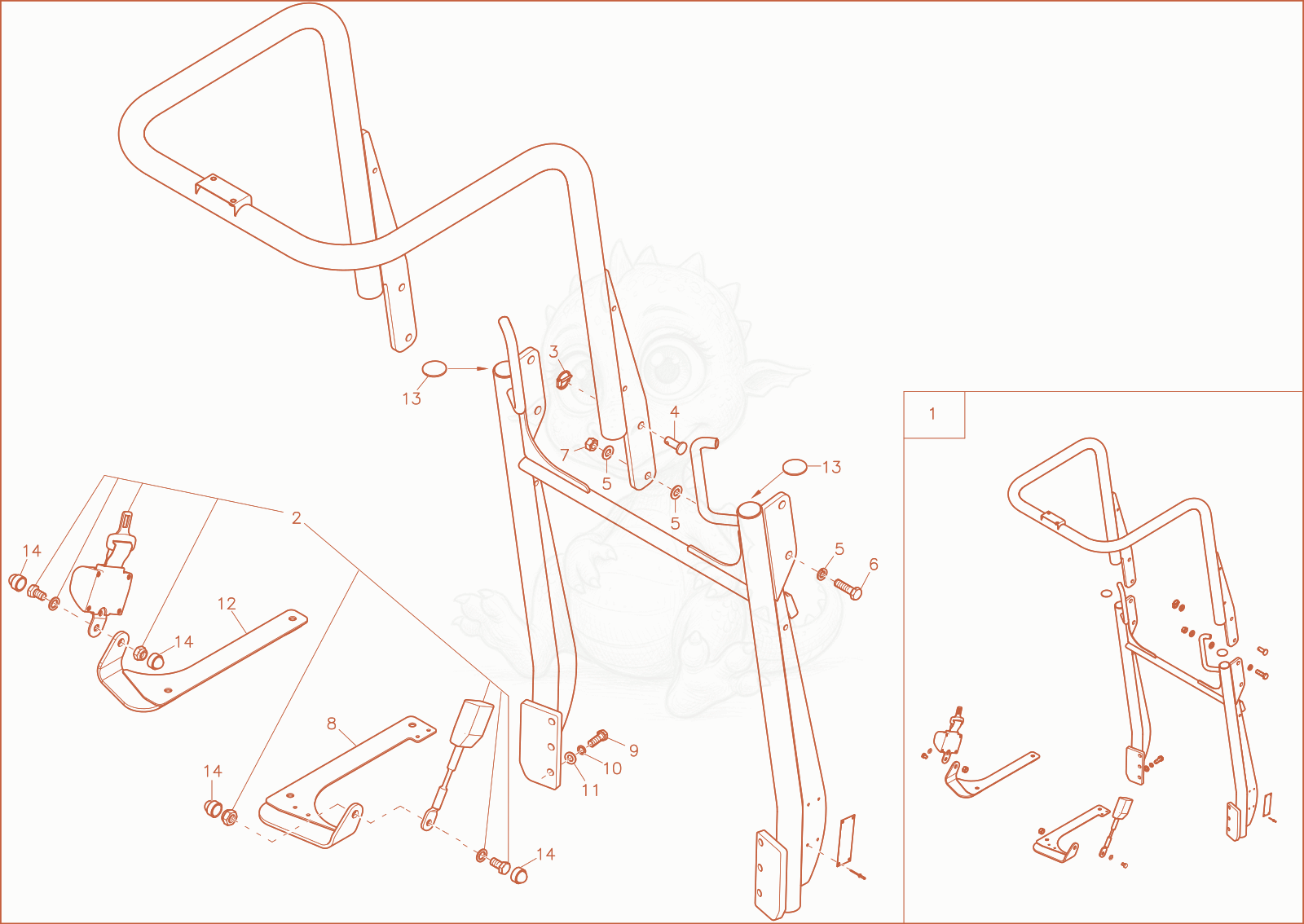 Exploded parts diagram of the ROPS hinged (Option) of a Wacker Neuson 803, with numbered balloons