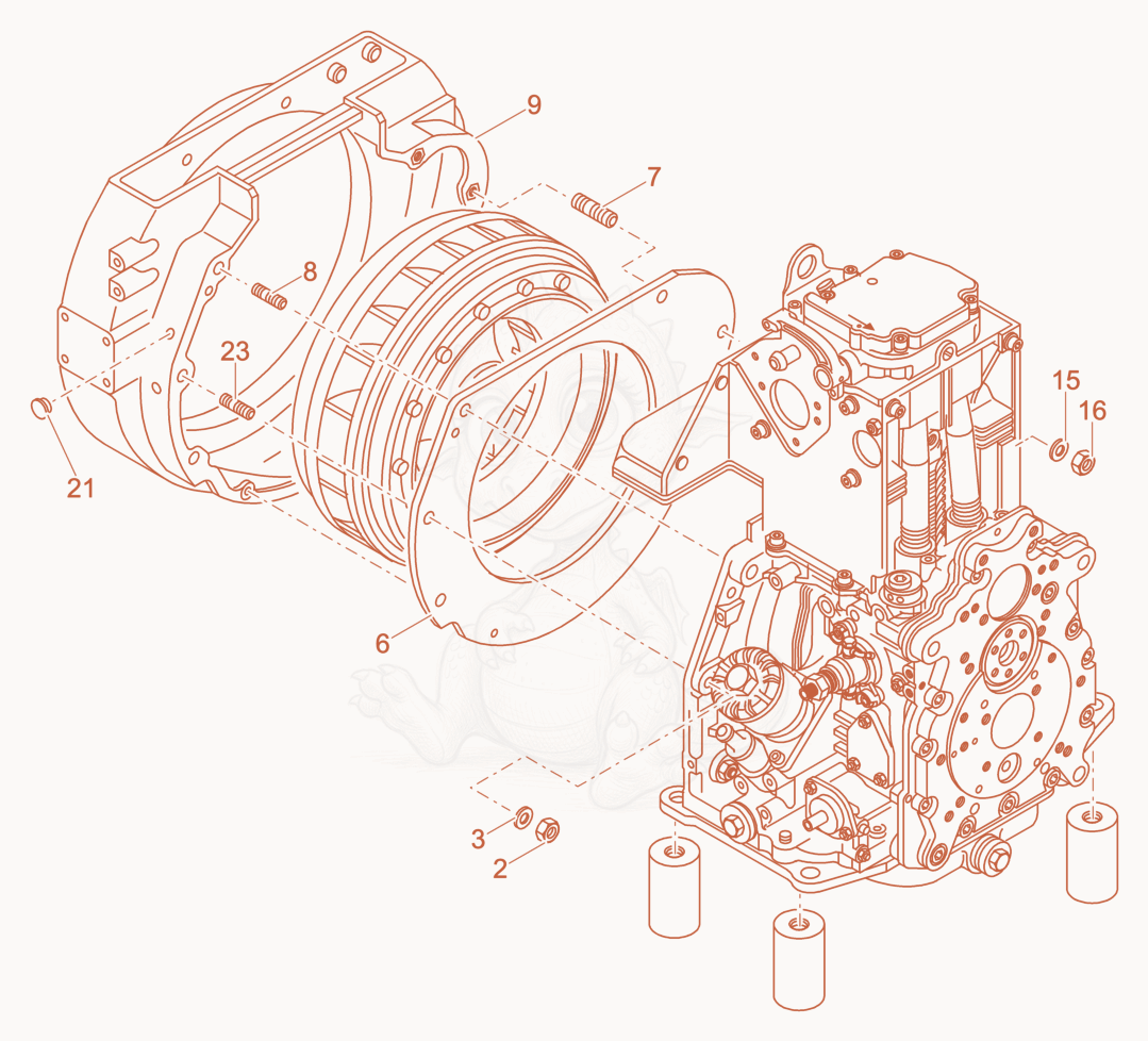 Exploded parts diagram of the Coupling housing of a Wacker Neuson DPU4045H, with numbered balloons