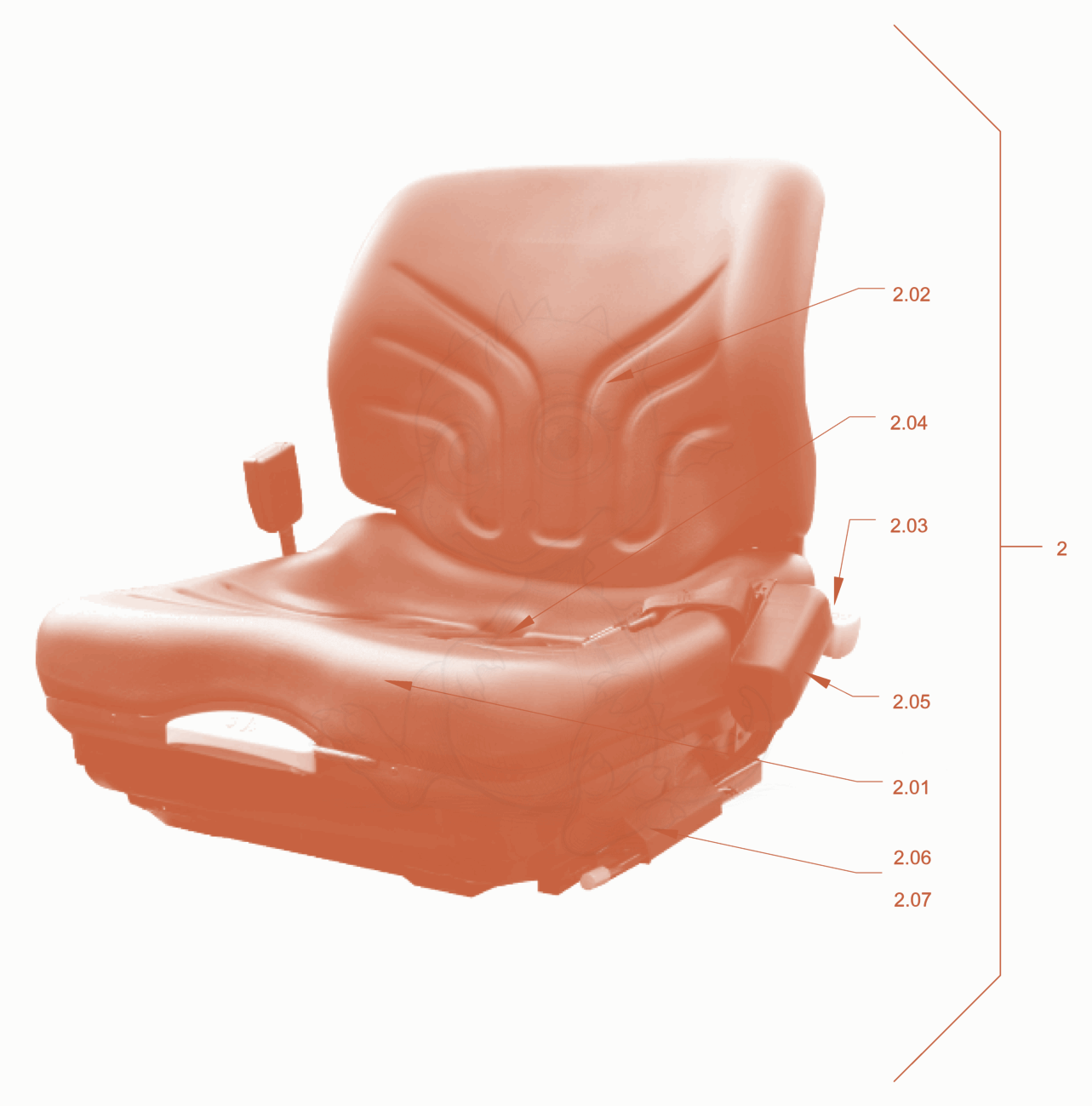 Exploded parts diagram of the operator's seat with adjustment of a Wacker Neuson RD18-100, with numbered balloons
