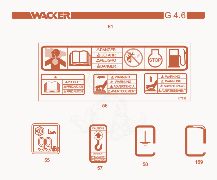Exploded parts diagram of the Labels of a Wacker Neuson G4.6AI, with numbered balloons