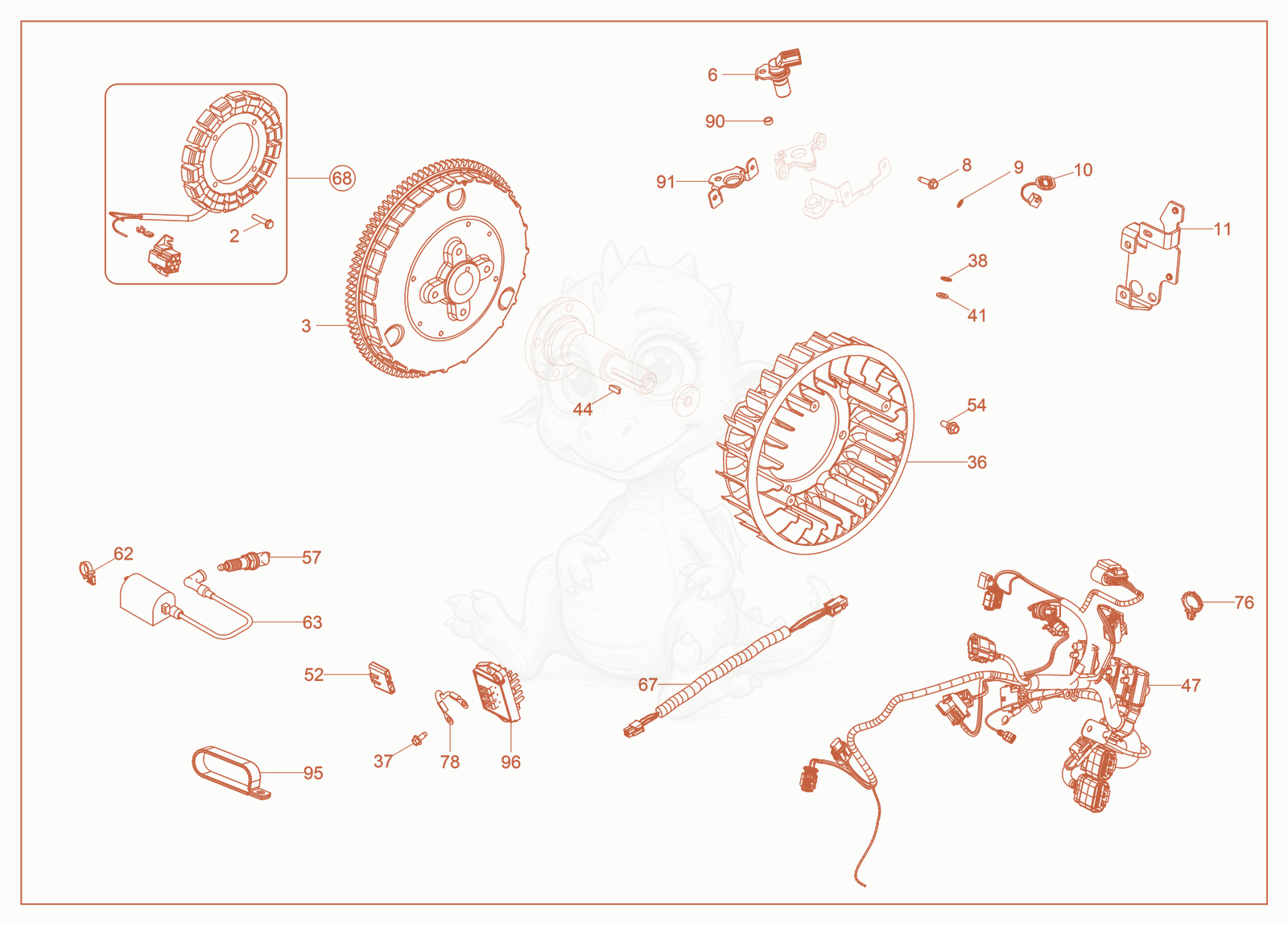 Exploded parts diagram of the Ignition System SP of a Wacker Neuson SM60, with numbered balloons