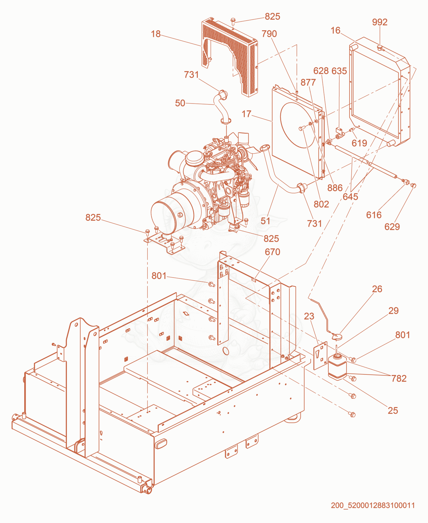 Exploded parts diagram of the Radiator cpl. of a Wacker Neuson LTW6K-VS, with numbered balloons