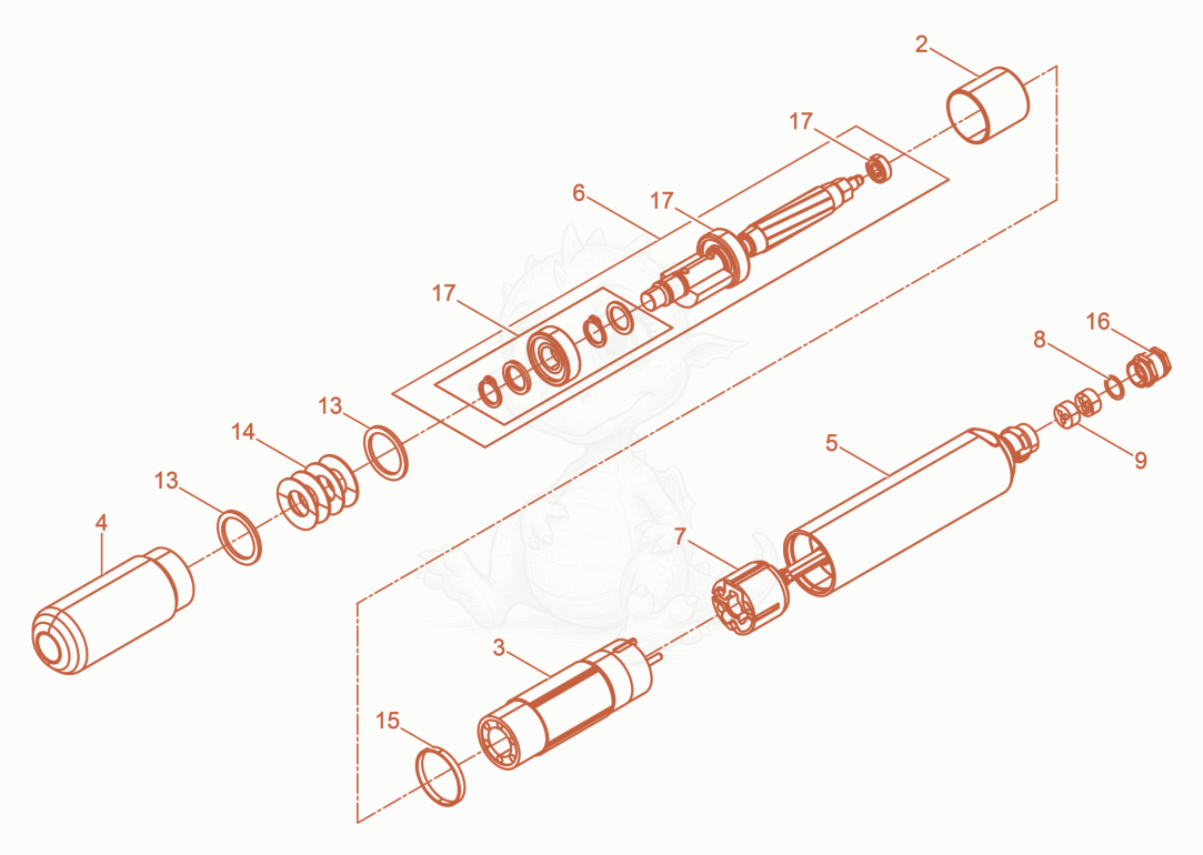 Exploded parts diagram of the Internal Vibrator cpl. of a Wacker Neuson IRSEN57K, with numbered balloons