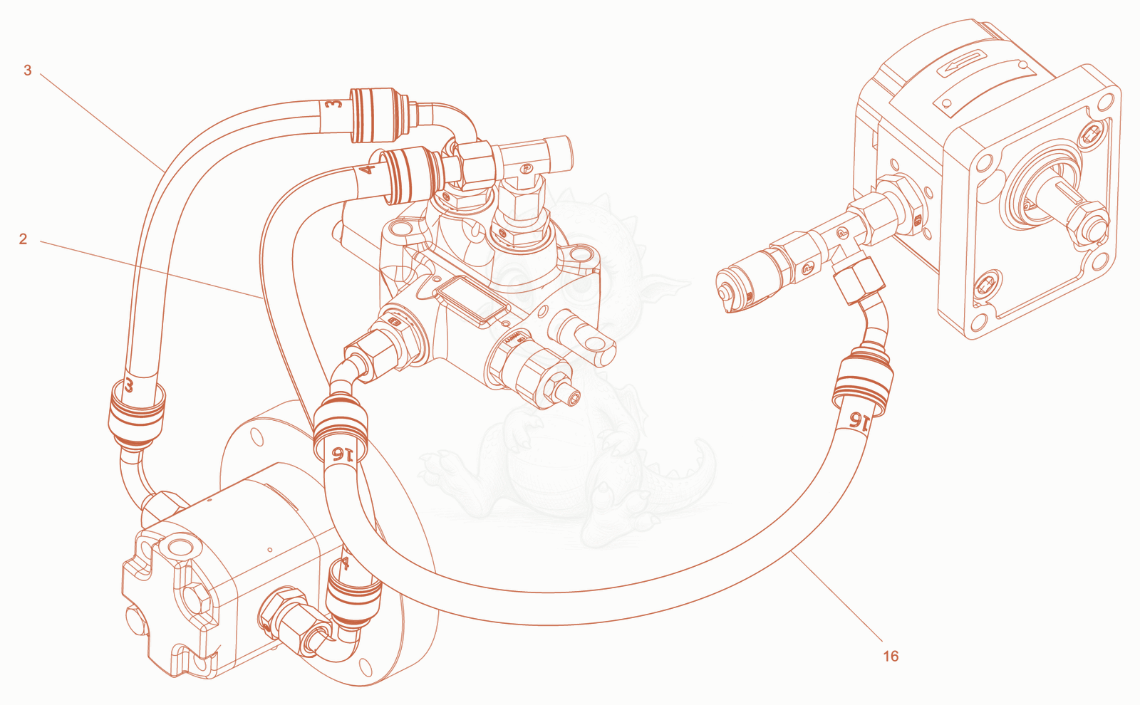 Exploded parts diagram of the Hydraulic hose - Exciter of a Wacker Neuson RD7YEHFBHRC, with numbered balloons