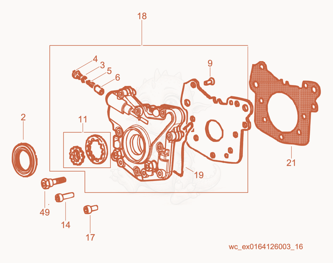 Exploded parts diagram of the Oil Pump of a Wacker Neuson CRT48-35L, with numbered balloons
