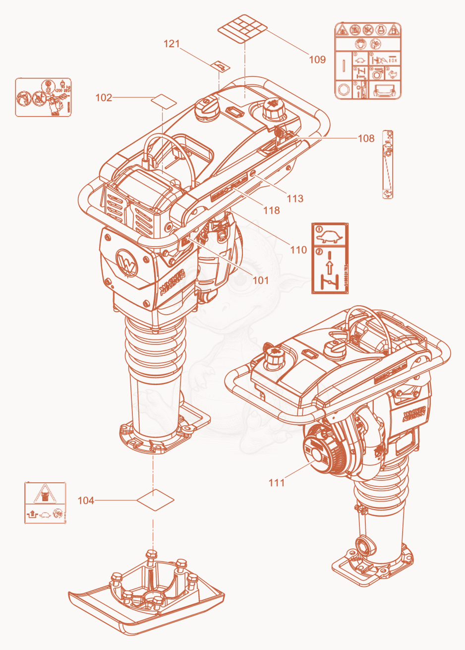 Exploded parts diagram of the Labels of a Wacker Neuson BS50-2PLUS6IN(24MM), with numbered balloons
