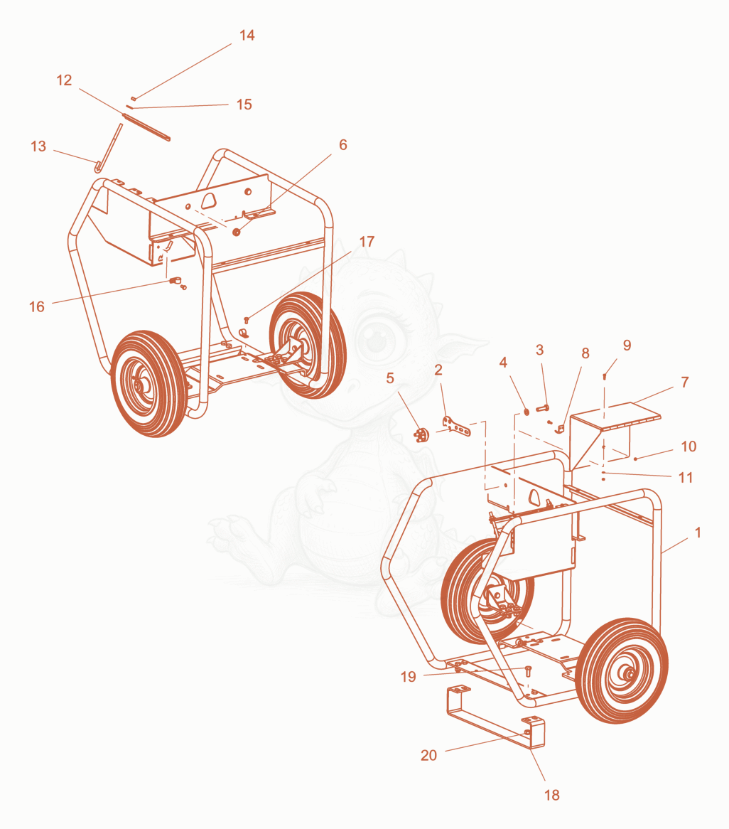 Exploded parts diagram of the Frame of a Wacker Neuson PTS4V, with numbered balloons