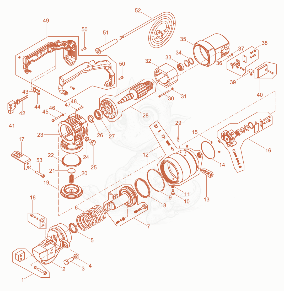 Exploded parts diagram of the Reinforcement Cutting Equipment of a Wacker Neuson RCE-25/230, with numbered balloons