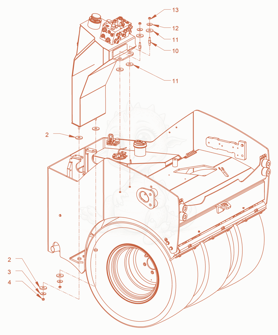 Exploded parts diagram of the oil tank of a Wacker Neuson RD45-140.3, with numbered balloons