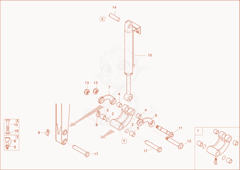 Exploded parts diagram of the CONNECTING LINK of a Wacker Neuson 1402PRIMUSFORCE, with numbered balloons