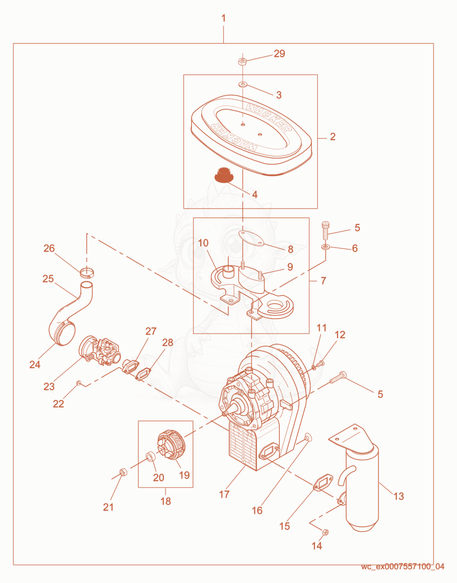 Exploded parts diagram of the Engine cpl. of a Wacker Neuson BS52Y, with numbered balloons