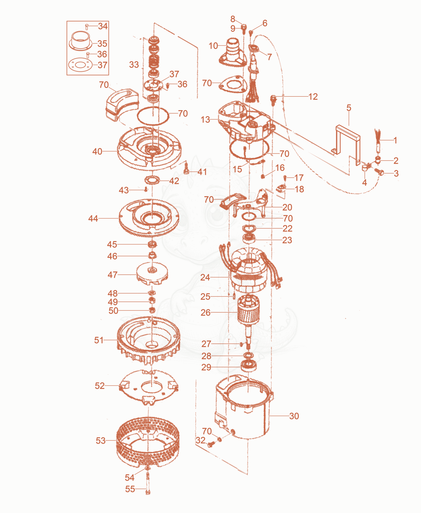 Exploded parts diagram of the Pump cpl. of a Wacker Neuson PS21503L, with numbered balloons