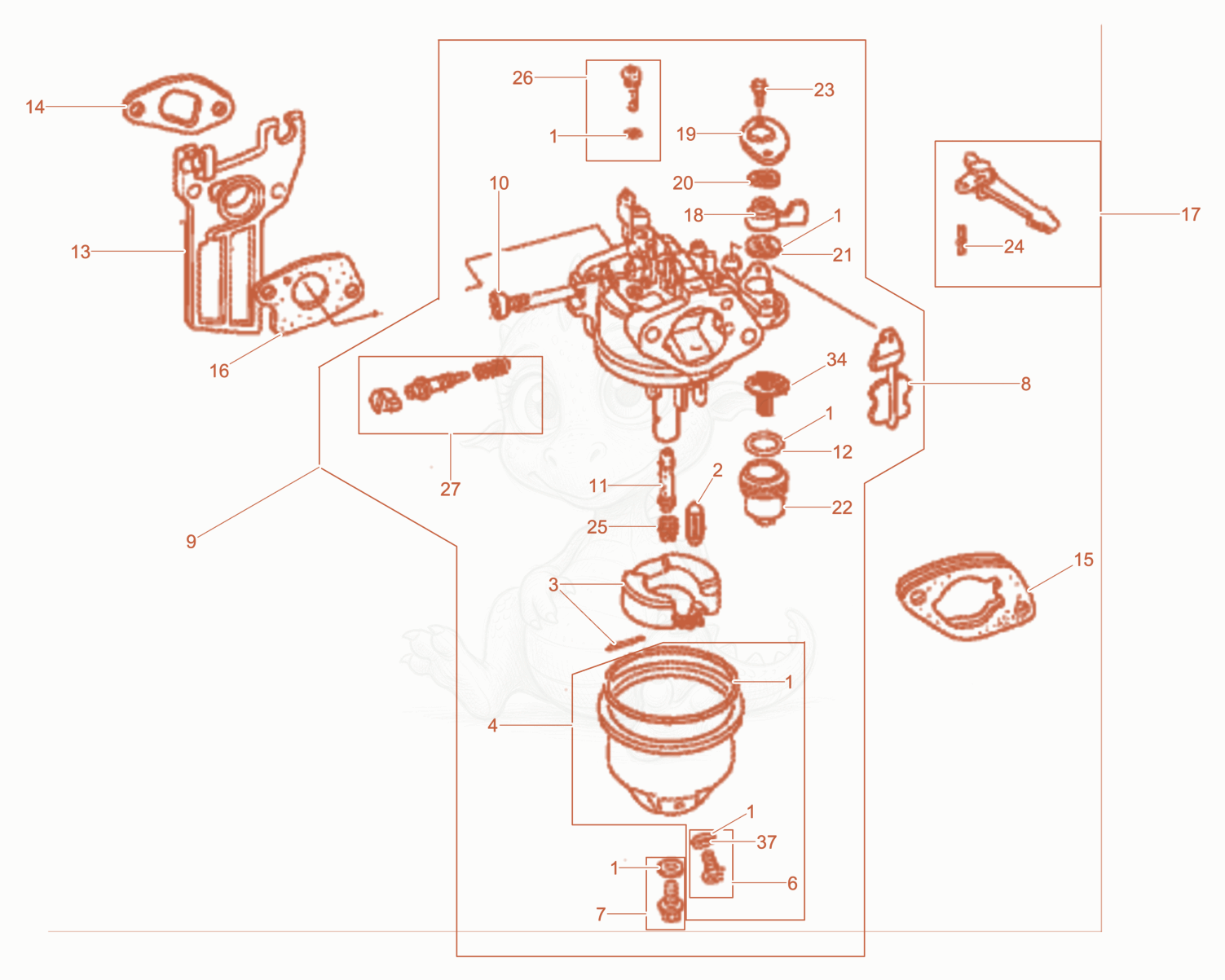 Exploded parts diagram of the Carburetor of a Wacker Neuson BPS1030AWEU, with numbered balloons