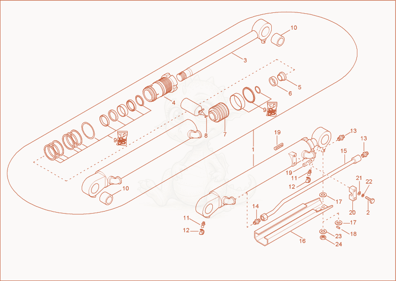 Exploded parts diagram of the boom cylinder of a Wacker Neuson 3503RD, with numbered balloons
