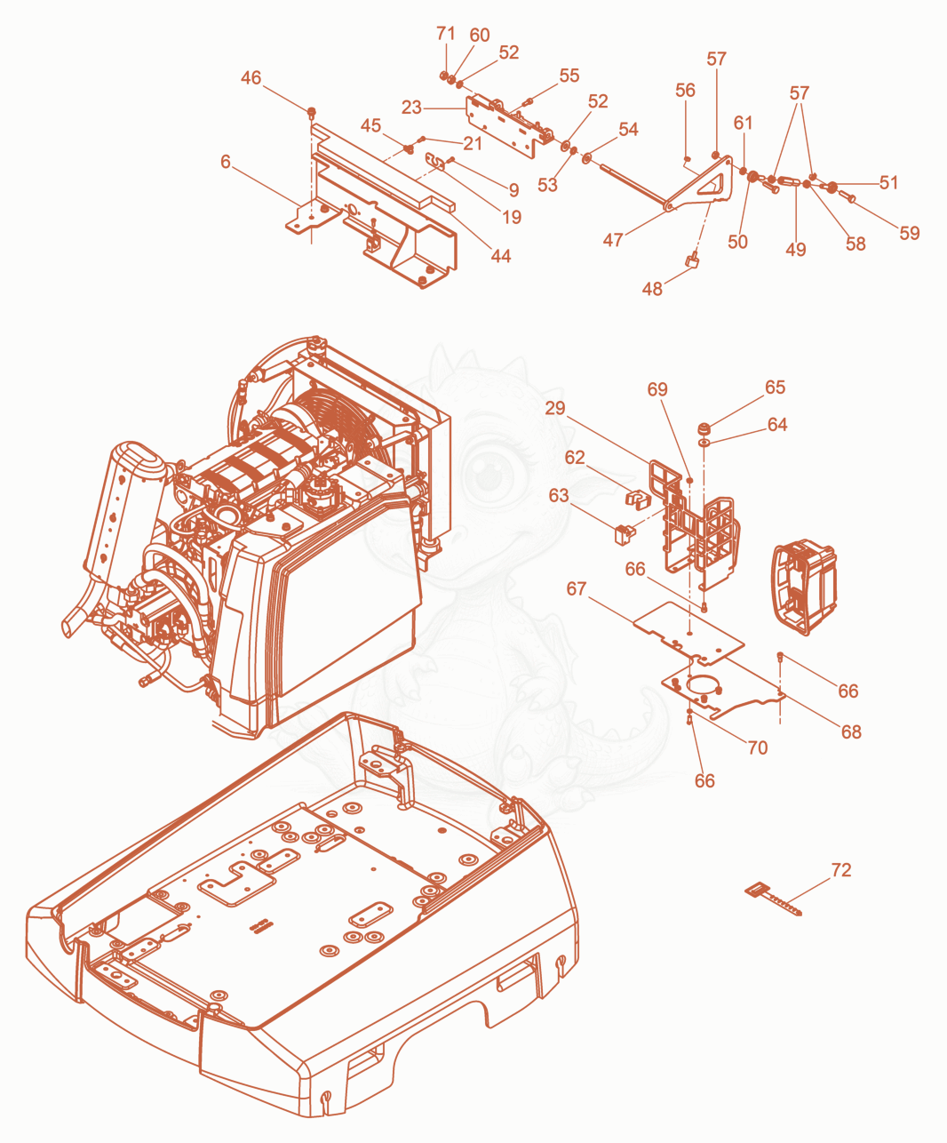 Despiece del Upper mass - rear end de una máquina Wacker Neuson DPU130LECH/US, con globos numerados