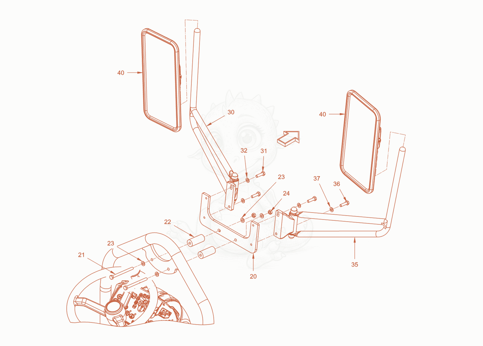 Exploded parts diagram of the additional mirror of a Wacker Neuson RD28-120C, with numbered balloons