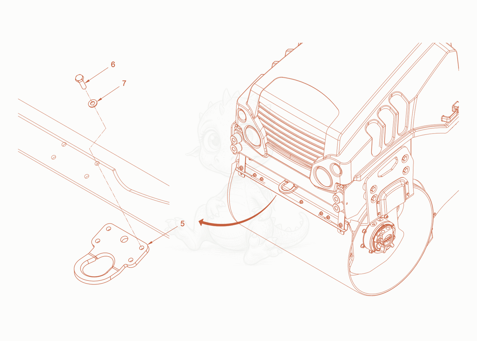 Exploded parts diagram of the trailer coupling of a Wacker Neuson RD24-100O.3, with numbered balloons