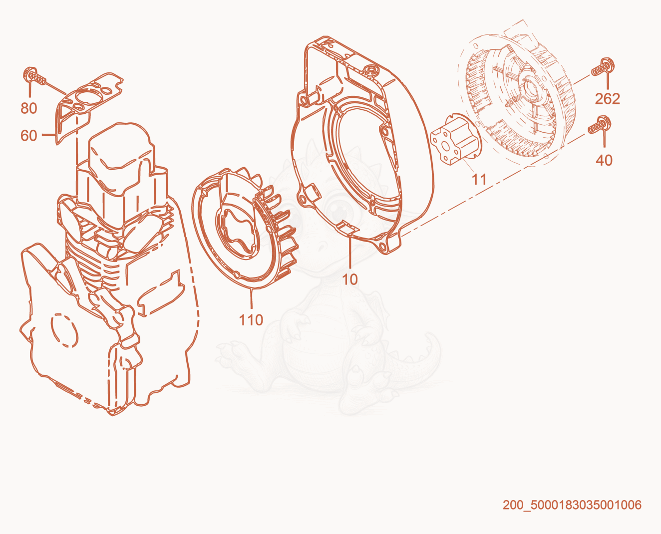 Exploded parts diagram of the Blower housing of a Wacker Neuson BS60-4SEU, with numbered balloons