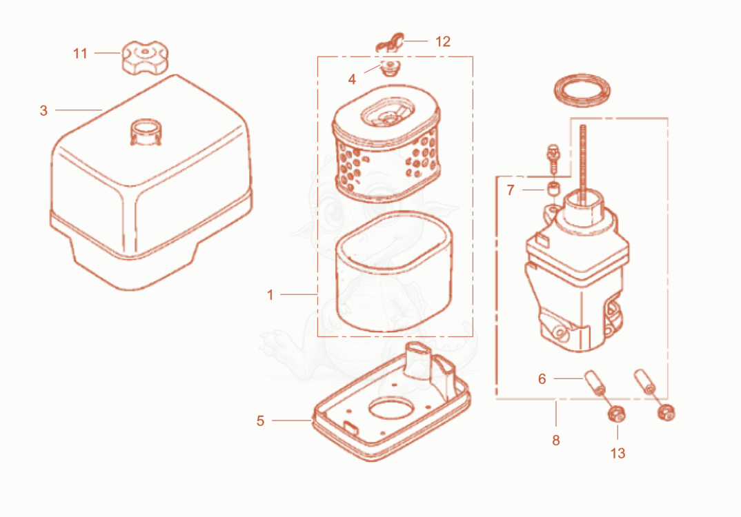Exploded parts diagram of the Air cleaner cpl of a Wacker Neuson PT3A, with numbered balloons