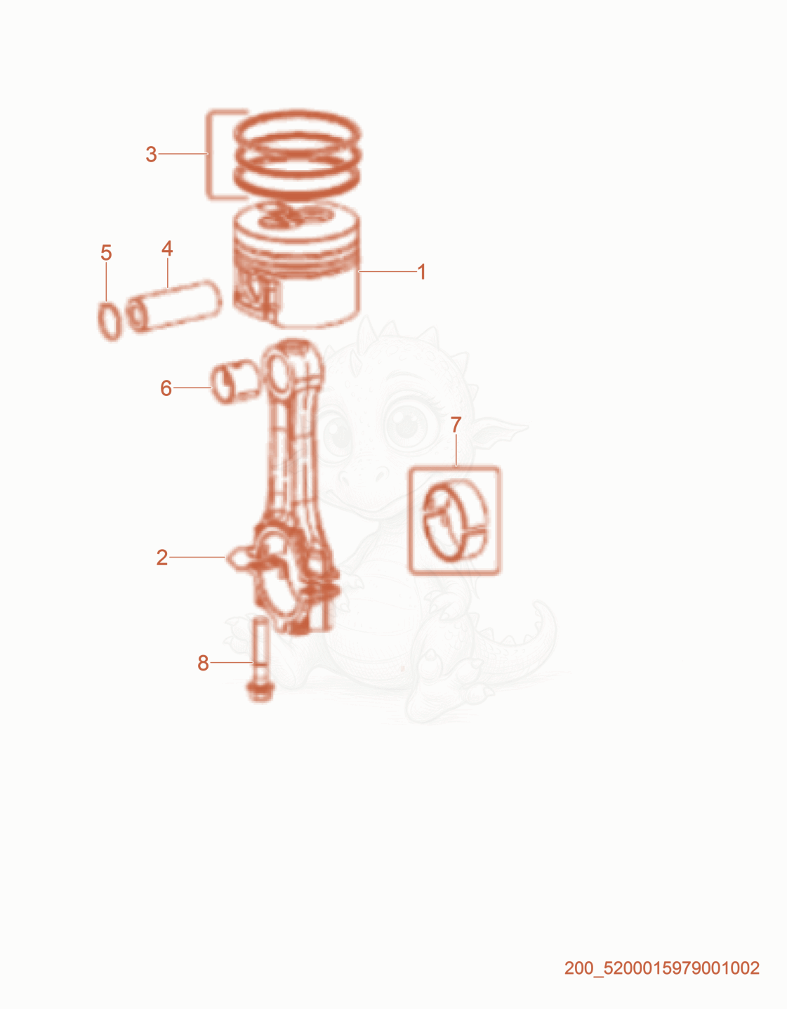 Exploded parts diagram of the Piston/Connecting Rod of a Wacker Neuson RTL82-SC3, with numbered balloons