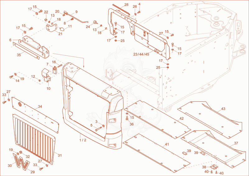 Exploded parts diagram of the FENDER of a Wacker Neuson DV90, with numbered balloons