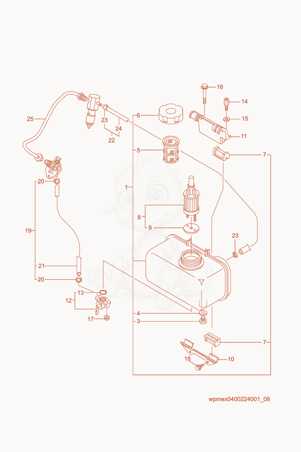 Exploded parts diagram of the Fuel Tank cpl. of a Wacker Neuson VP2050Y, with numbered balloons