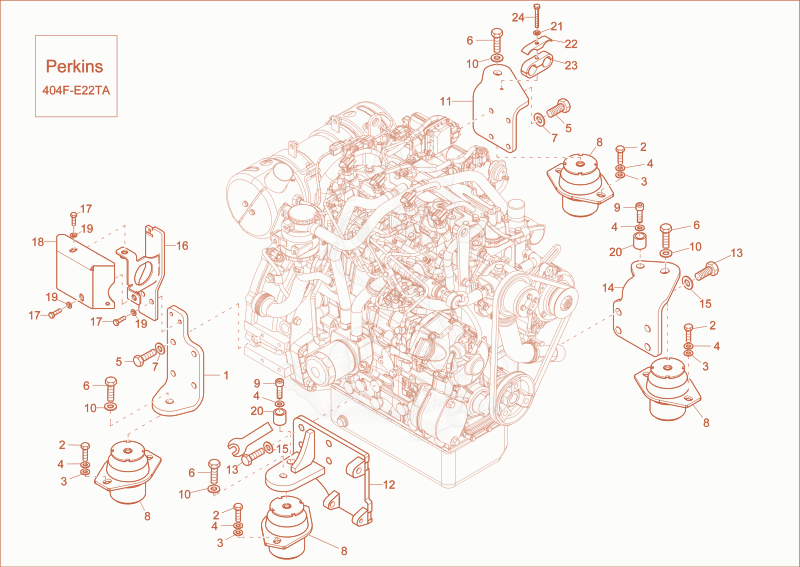 Exploded parts diagram of the ENGINE BEDDING (Option) of a Wacker Neuson EW65, with numbered balloons