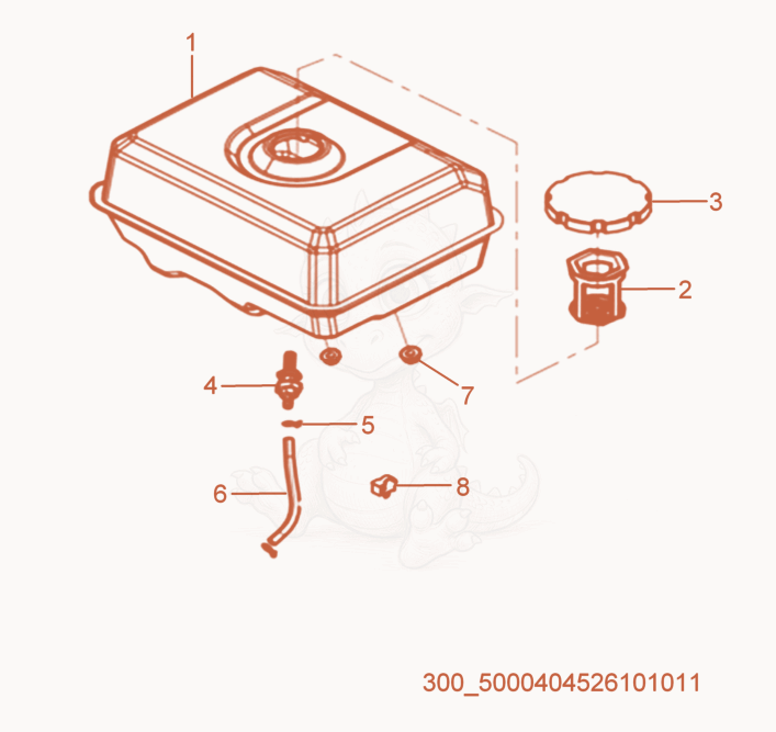 Exploded parts diagram of the Fuel Tank cpl. of a Wacker Neuson MPU29, with numbered balloons