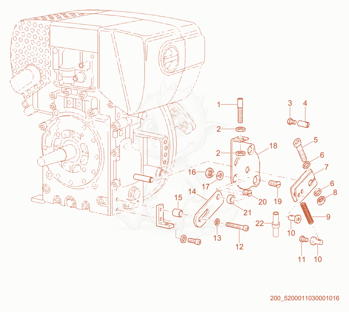 Despiece del Throttle Linkage de una máquina Wacker Neuson DS70, con globos numerados