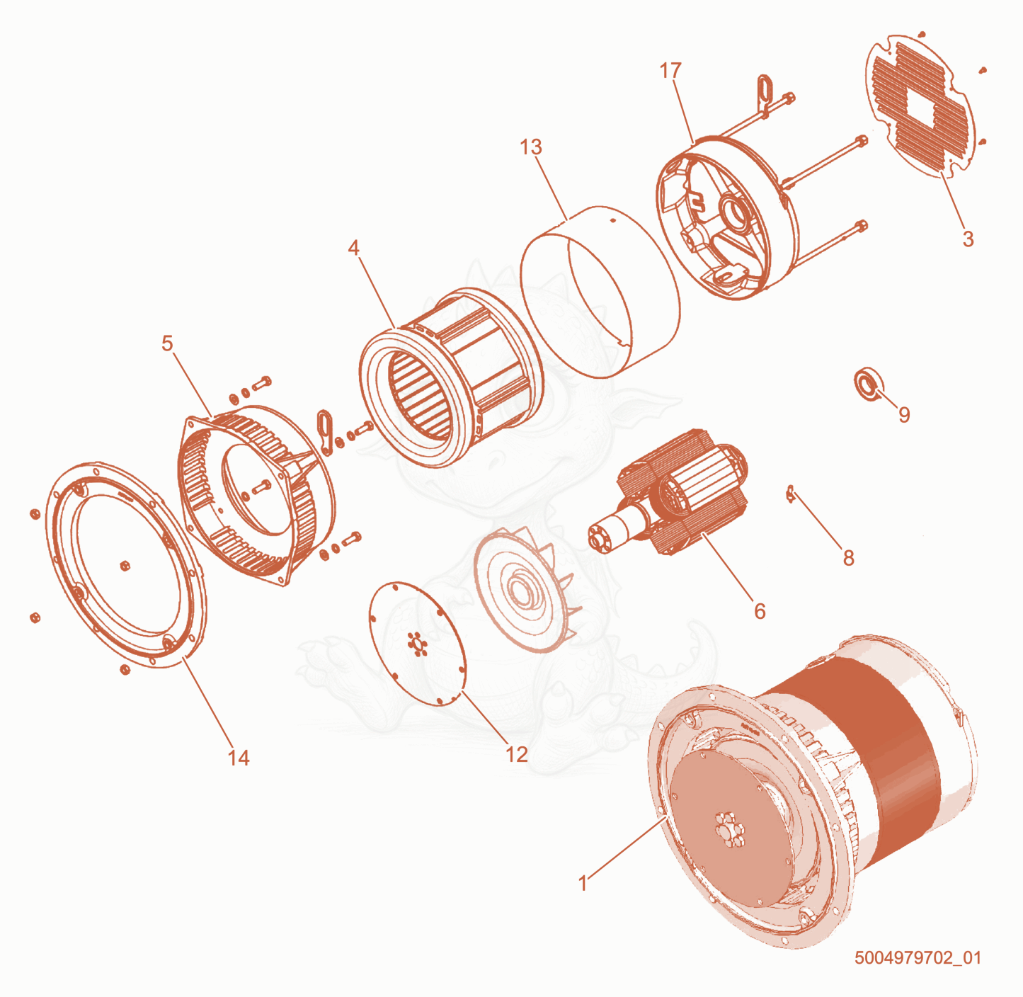 Exploded parts diagram of the Generator cpl. of a Wacker Neuson LTC4C, with numbered balloons