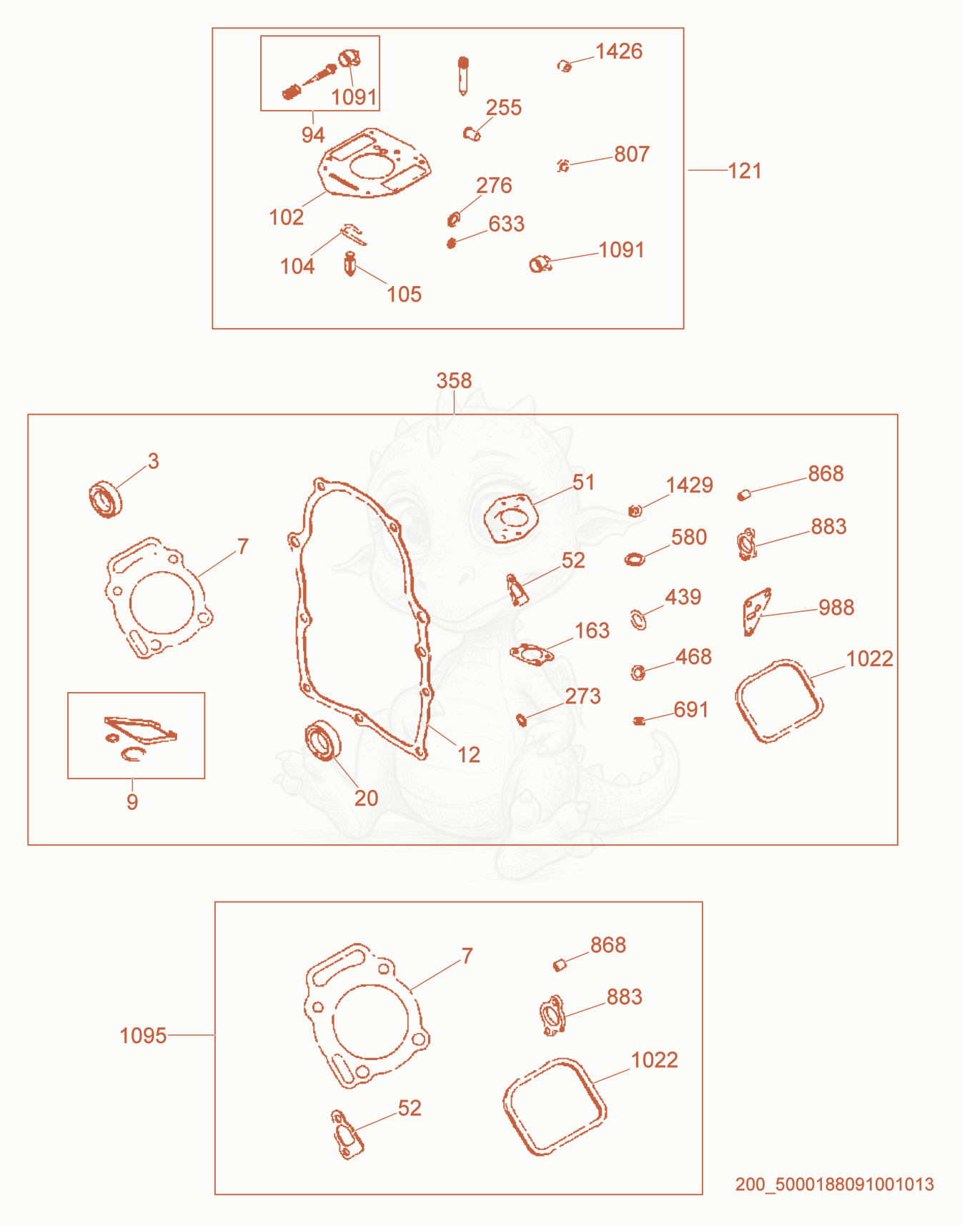 Exploded parts diagram of the Overhaul Kits of a Wacker Neuson PTS4V(I), with numbered balloons