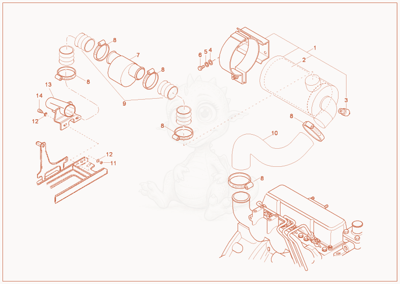 Exploded parts diagram of the air cleaner of a Wacker Neuson 1403RD, with numbered balloons