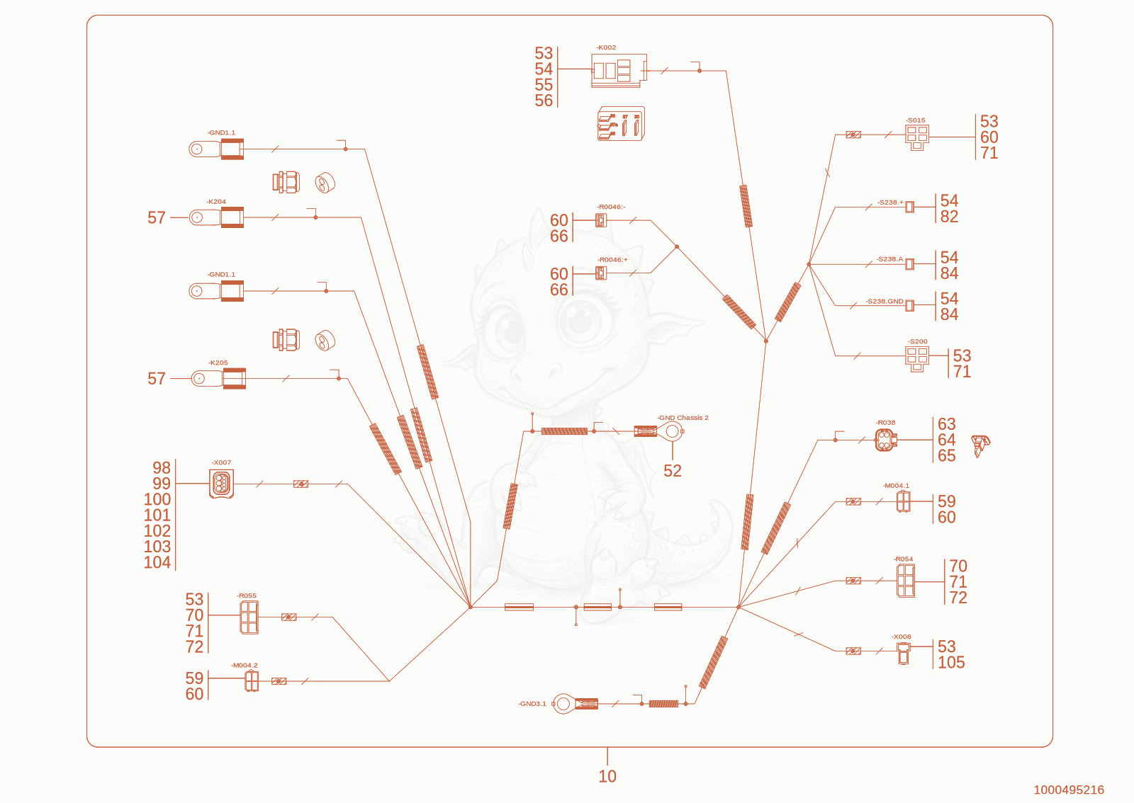 Exploded parts diagram of the wiring harness heating of a Wacker Neuson WL300E(A15-01), with numbered balloons