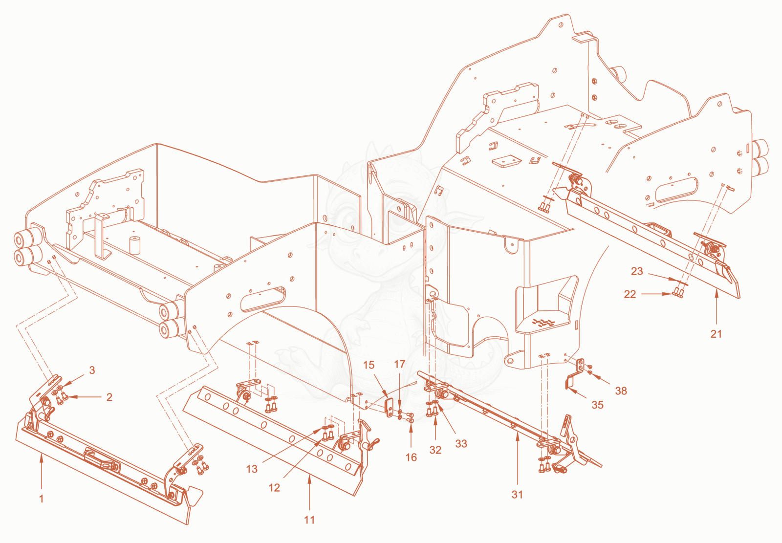 Exploded parts diagram of the foldable scraper of a Wacker Neuson RD28-120CE, with numbered balloons