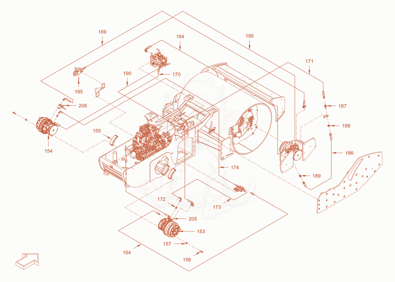 Exploded parts diagram of the advance drive of a Wacker Neuson RC50DPFCAB, with numbered balloons